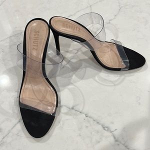 Schutz Ariella Black Mule with clear straps size 9